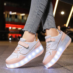 Pink Fashion Girls Boys LED Light Roller Skate Shoes for Children Kids Sneakers with Wheels Two Wheels Sneakers for Boys Kids - SHOWLU FASHION STORE