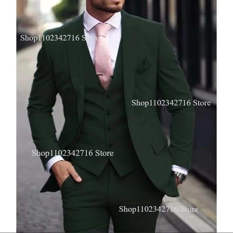 Pink Luxury Men Suits 2024 Terno Slim fit 3 Piece Jacket Pant With Vest Groom Wedding Tuxedo Costume Homme Formal Occasion Terno - SHOWLU FASHION STORE
