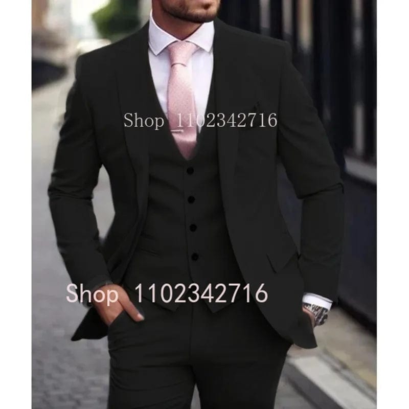 Pink Luxury Men Suits 2024 Terno Slim fit 3 Piece Jacket Pant With Vest Groom Wedding Tuxedo Costume Homme Formal Occasion Terno - SHOWLU FASHION STORE