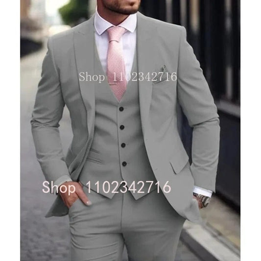 Pink Luxury Men Suits 2024 Terno Slim fit 3 Piece Jacket Pant With Vest Groom Wedding Tuxedo Costume Homme Formal Occasion Terno - SHOWLU FASHION STORE