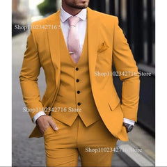 Pink Luxury Men Suits 2024 Terno Slim fit 3 Piece Jacket Pant With Vest Groom Wedding Tuxedo Costume Homme Formal Occasion Terno - SHOWLU FASHION STORE