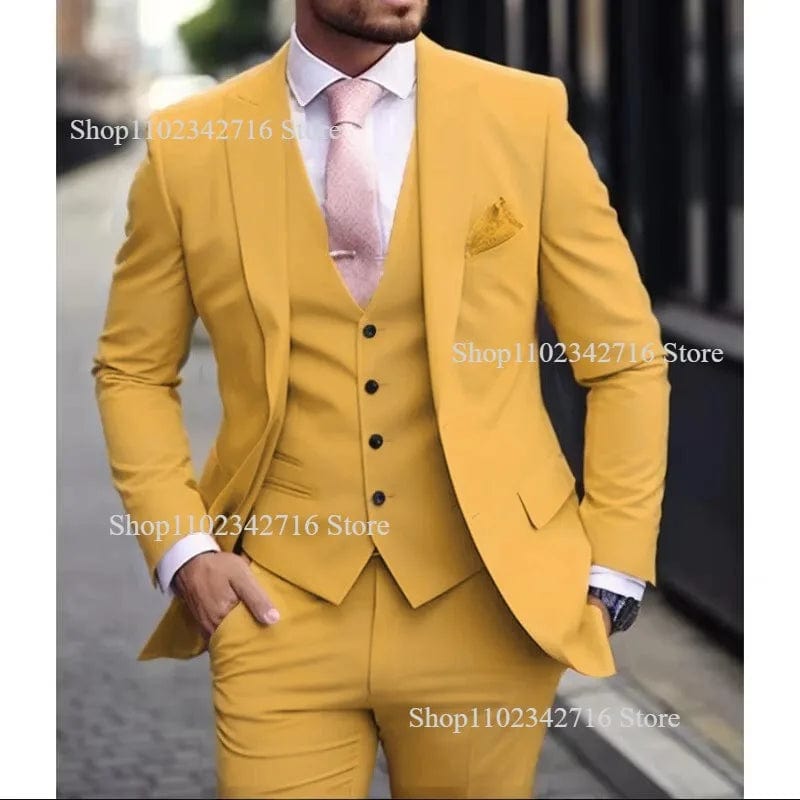 Pink Luxury Men Suits 2024 Terno Slim fit 3 Piece Jacket Pant With Vest Groom Wedding Tuxedo Costume Homme Formal Occasion Terno - SHOWLU FASHION STORE