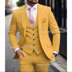 Pink Luxury Men Suits 2024 Terno Slim fit 3 Piece Jacket Pant With Vest Groom Wedding Tuxedo Costume Homme Formal Occasion Terno - SHOWLU FASHION STORE