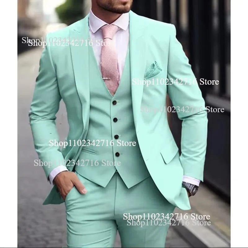 Pink Luxury Men Suits 2024 Terno Slim fit 3 Piece Jacket Pant With Vest Groom Wedding Tuxedo Costume Homme Formal Occasion Terno - SHOWLU FASHION STORE