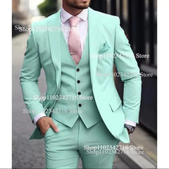 Pink Luxury Men Suits 2024 Terno Slim fit 3 Piece Jacket Pant With Vest Groom Wedding Tuxedo Costume Homme Formal Occasion Terno - SHOWLU FASHION STORE