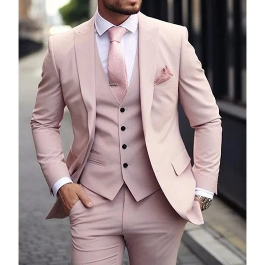 Pink Luxury Men Suits 2024 Terno Slim fit 3 Piece Jacket Pant With Vest Groom Wedding Tuxedo Costume Homme Formal Occasion Terno - SHOWLU FASHION STORE