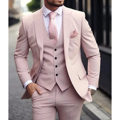 Pink Luxury Men Suits 2024 Terno Slim fit 3 Piece Jacket Pant With Vest Groom Wedding Tuxedo Costume Homme Formal Occasion Terno - SHOWLU FASHION STORE