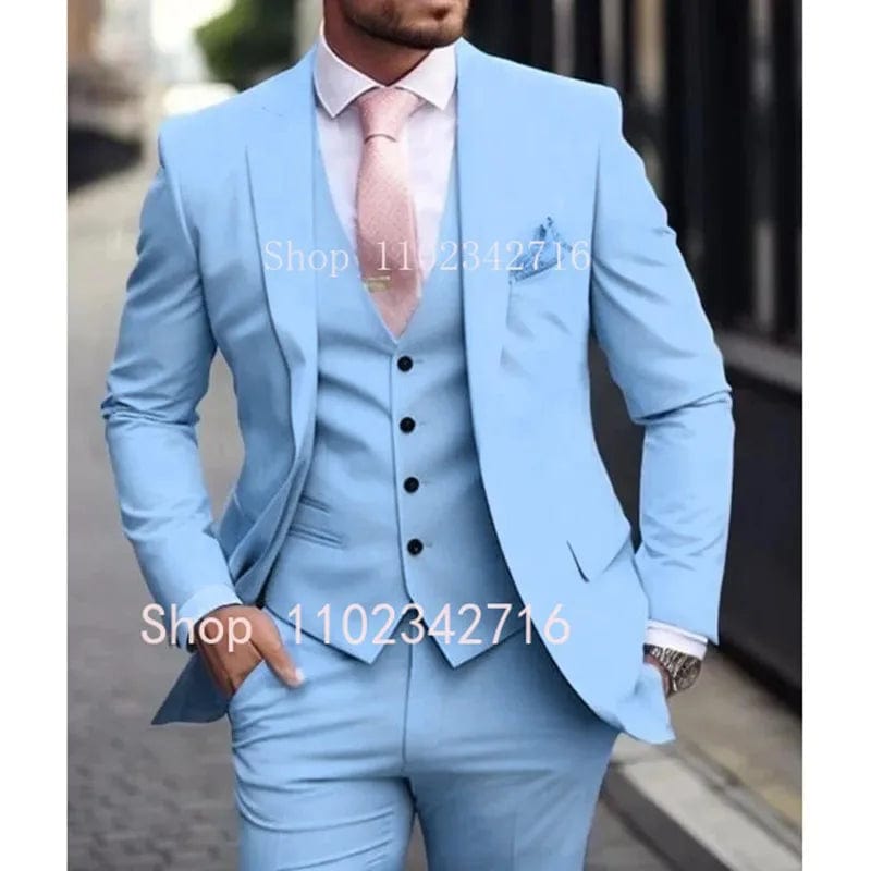 Pink Luxury Men Suits 2024 Terno Slim fit 3 Piece Jacket Pant With Vest Groom Wedding Tuxedo Costume Homme Formal Occasion Terno - SHOWLU FASHION STORE