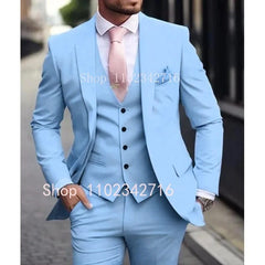 Pink Luxury Men Suits 2024 Terno Slim fit 3 Piece Jacket Pant With Vest Groom Wedding Tuxedo Costume Homme Formal Occasion Terno - SHOWLU FASHION STORE