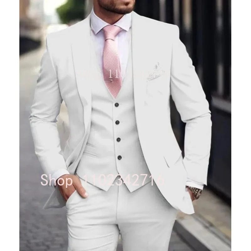 Pink Luxury Men Suits 2024 Terno Slim fit 3 Piece Jacket Pant With Vest Groom Wedding Tuxedo Costume Homme Formal Occasion Terno - SHOWLU FASHION STORE