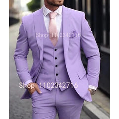 Pink Luxury Men Suits 2024 Terno Slim fit 3 Piece Jacket Pant With Vest Groom Wedding Tuxedo Costume Homme Formal Occasion Terno - SHOWLU FASHION STORE