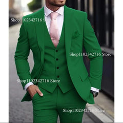 Pink Luxury Men Suits 2024 Terno Slim fit 3 Piece Jacket Pant With Vest Groom Wedding Tuxedo Costume Homme Formal Occasion Terno - SHOWLU FASHION STORE