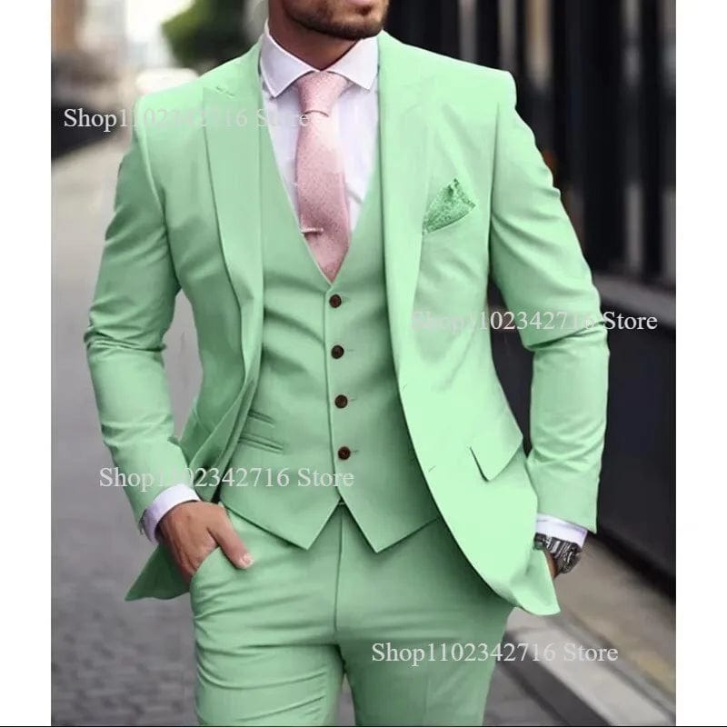 Pink Luxury Men Suits 2024 Terno Slim fit 3 Piece Jacket Pant With Vest Groom Wedding Tuxedo Costume Homme Formal Occasion Terno - SHOWLU FASHION STORE