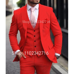Pink Luxury Men Suits 2024 Terno Slim fit 3 Piece Jacket Pant With Vest Groom Wedding Tuxedo Costume Homme Formal Occasion Terno - SHOWLU FASHION STORE