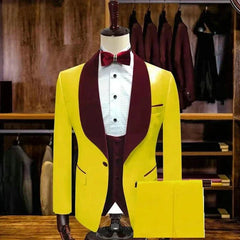 Pink Men's Slim Fit Suits with Burgundy Velvet Lapel 3 Pieces Formal Wedding Groom Tuxedo for Dinner Prom Male Fashion Blazer - SHOWLU FASHION STORE