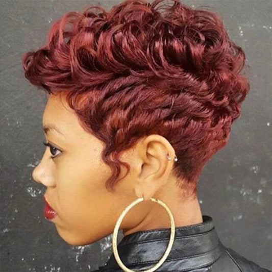 Pixie Curly 100% Human Hair Wig 13x4 Short Bob Wig Pixie Cut #350 Colored 99J Lace Frontal Human Hair Wigs for Black Women - SHOWLU FASHION STORE