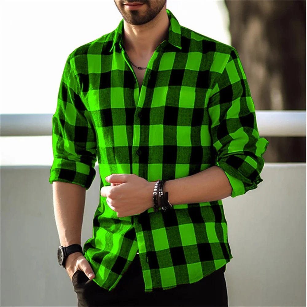 Plaid Print Lapel Cardigan for Men, Fashionable Casual Daily Wear, Street Men's Party, Long Sleeved Top, Hot Selling, 2024 - SHOWLU FASHION STORE