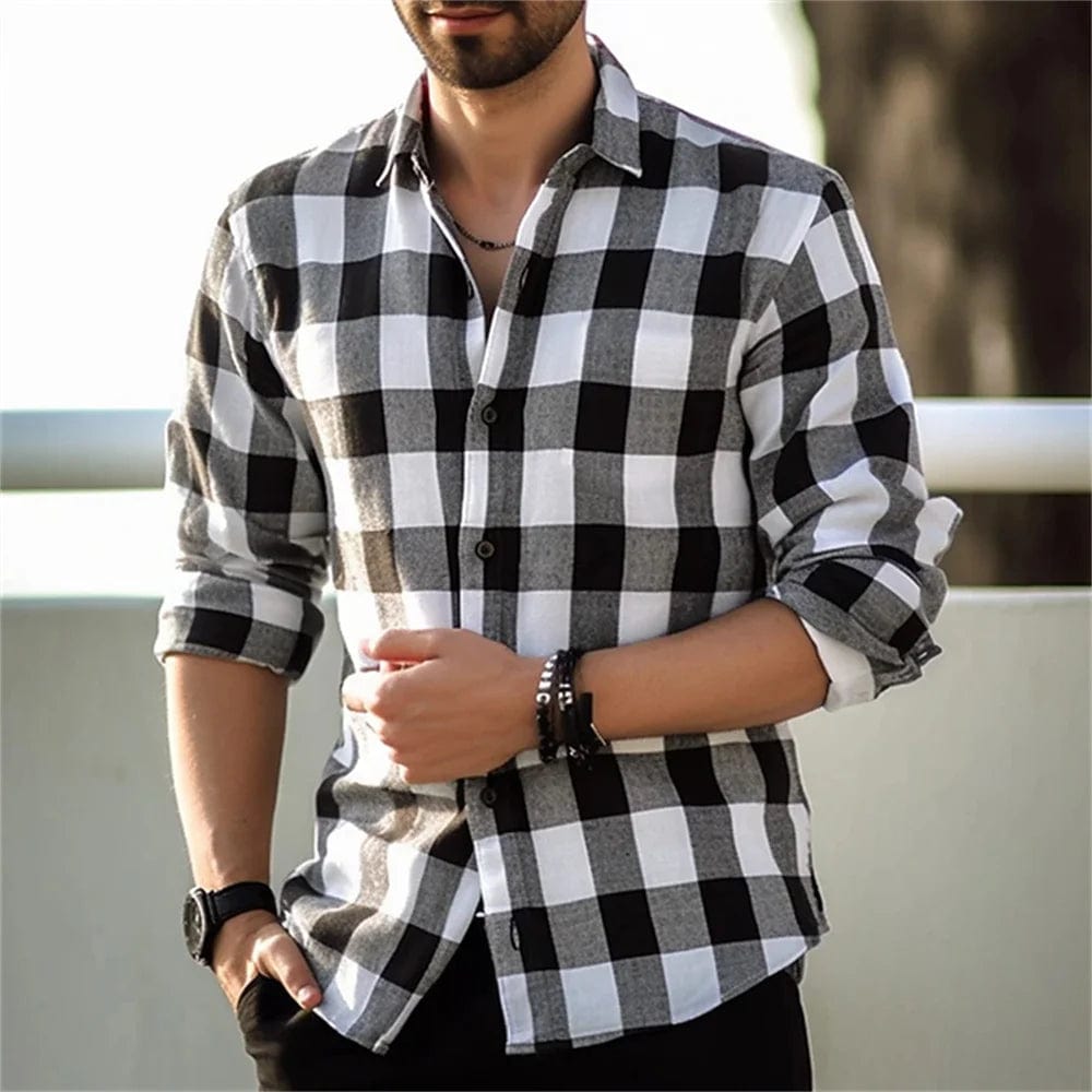 Plaid Print Lapel Cardigan for Men, Fashionable Casual Daily Wear, Street Men's Party, Long Sleeved Top, Hot Selling, 2024 - SHOWLU FASHION STORE