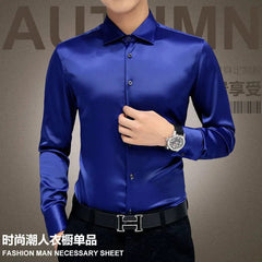 Plus Size 5XL 2024 New Men's Luxury Shirts Wedding Dress Long Sleeve Shirt Silk Tuxedo Shirt Men Mercerized Cotton Shirt - SHOWLU FASHION STORE