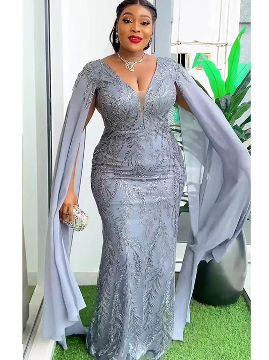 Plus Size African Party Dresses for Women Dashiki Ankara Sequin Wedding Evening Gown Sexy Bodycon Maxi Long Dress Africa Clothes - SHOWLU FASHION STORE