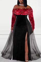 Plus Size Elegant Off Shoulder Women Evening Dresses Sexy Long Sleeves Banquet Gowns Princess Celebrity Ball Vestido De Noche - SHOWLU FASHION STORE