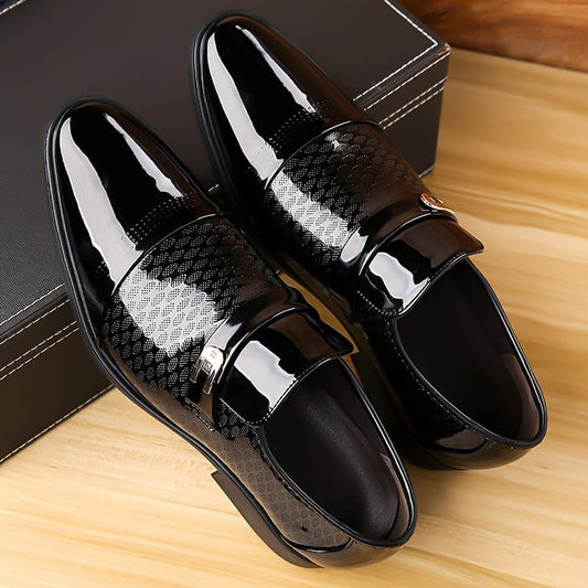 Plus Size Men's Faux Patent Leather Upper Slip On Business Shoes - Comfy Non Slip Rubber Sole Durable Walking Shoes - For Men - Suitable for Office & Business Occasions - Perfect Gift for Professionals - SHOWLU FASHION STORE