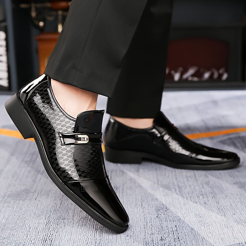 Plus Size Men's Faux Patent Leather Upper Slip On Business Shoes - Comfy Non Slip Rubber Sole Durable Walking Shoes - For Men - Suitable for Office & Business Occasions - Perfect Gift for Professionals - SHOWLU FASHION STORE