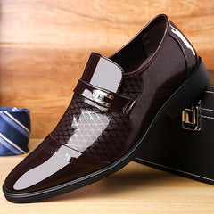 Plus Size Men's Faux Patent Leather Upper Slip On Business Shoes - Comfy Non Slip Rubber Sole Durable Walking Shoes - For Men - Suitable for Office & Business Occasions - Perfect Gift for Professionals - SHOWLU FASHION STORE