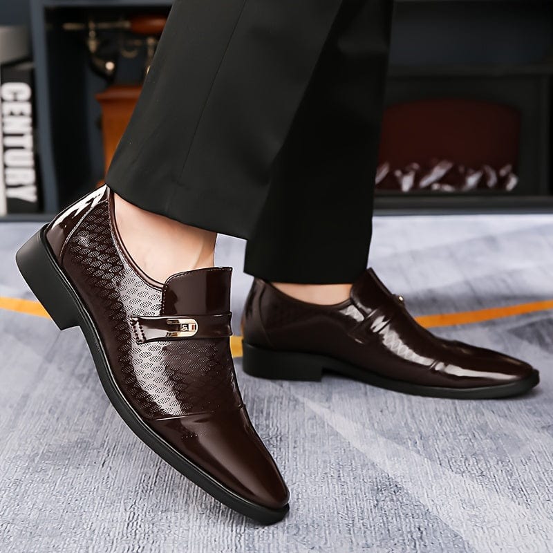 Plus Size Men's Faux Patent Leather Upper Slip On Business Shoes - Comfy Non Slip Rubber Sole Durable Walking Shoes - For Men - Suitable for Office & Business Occasions - Perfect Gift for Professionals - SHOWLU FASHION STORE