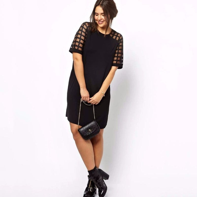 Plus Size Mesh Panel Slimming Dress - SHOWLU FASHION STORE