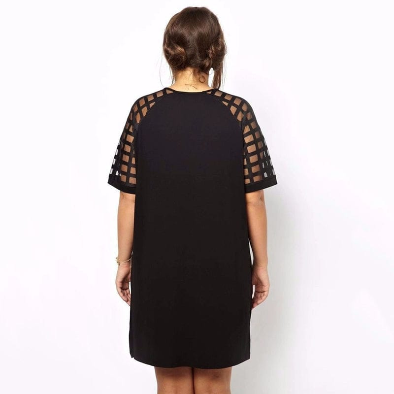Plus Size Mesh Panel Slimming Dress - SHOWLU FASHION STORE