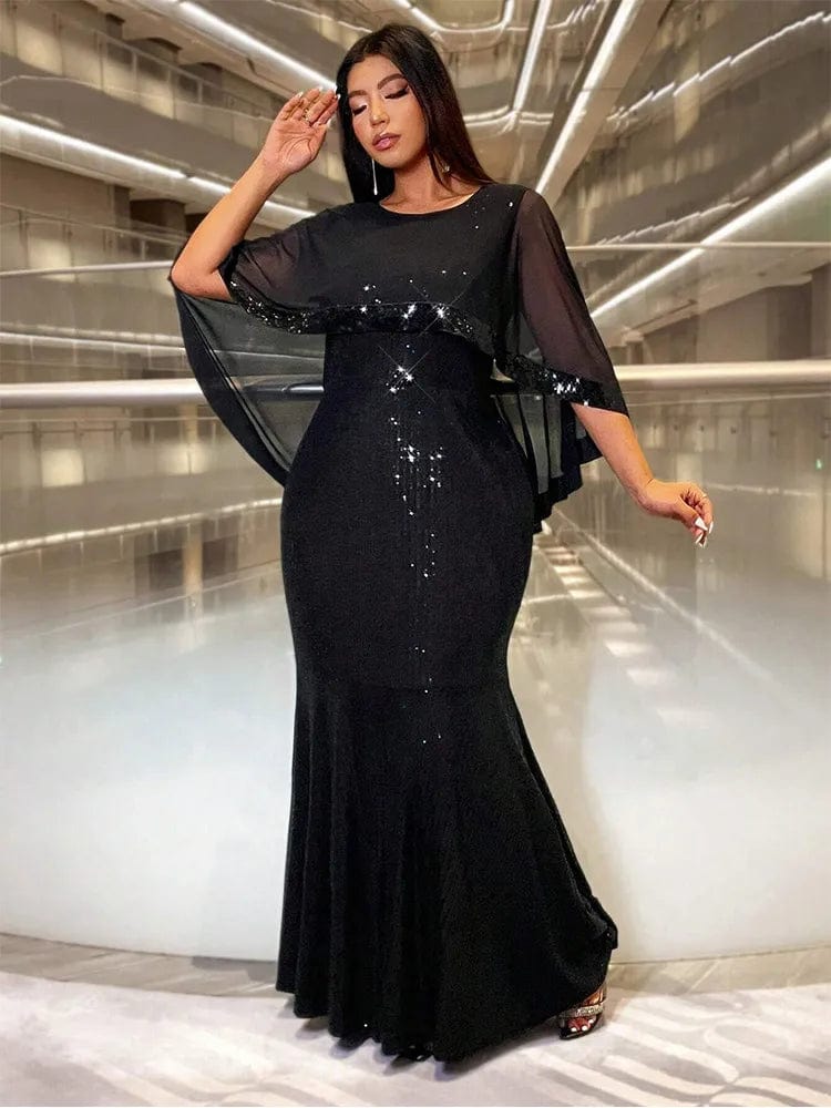 Plus size multi - color shawl shiny wedding banquet bridesmaid evening dress 4XL 5XL Big Size luxury floor banquet Prom Gown - SHOWLU FASHION STORE