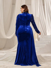 Plus size round neck velvet floor - length evening dress 4XL 5XL Big Size velvet long floor - length Prom Gown Women - SHOWLU FASHION STORE