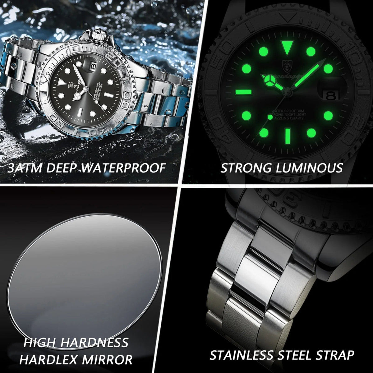 POEDAGAR Top Luxury Man Watch Waterproof Luminous Date Men Watch Stainless Steel Male Clock Sport Fashion Men's Quartz Watches - SHOWLU FASHION STORE