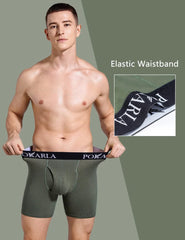 POKARLA 5pcs Men’s Cotton Boxer Shorts Open Fly U Pouch Soft Breathable Male Underwear Tagless Sexy Underpants Elastic Panties - SHOWLU FASHION STORE