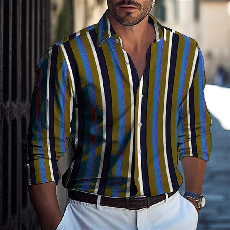 Popular men's casual shirt striped long - sleeved shirt luxury printed shirt extra large size xs - 5xl - SHOWLU FASHION STORE