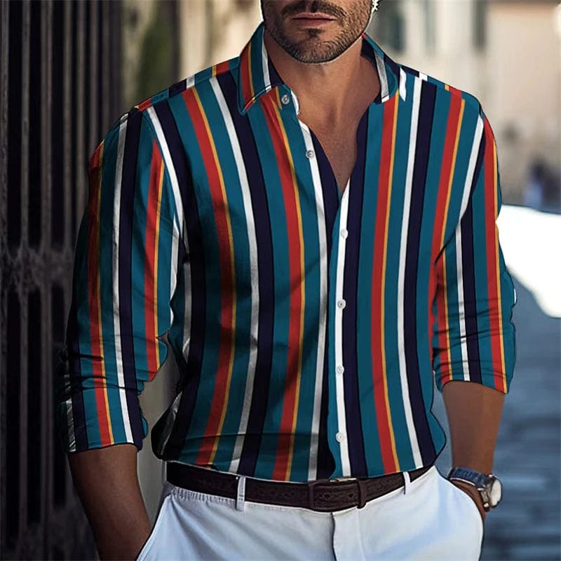 Popular men's casual shirt striped long - sleeved shirt luxury printed shirt extra large size xs - 5xl - SHOWLU FASHION STORE