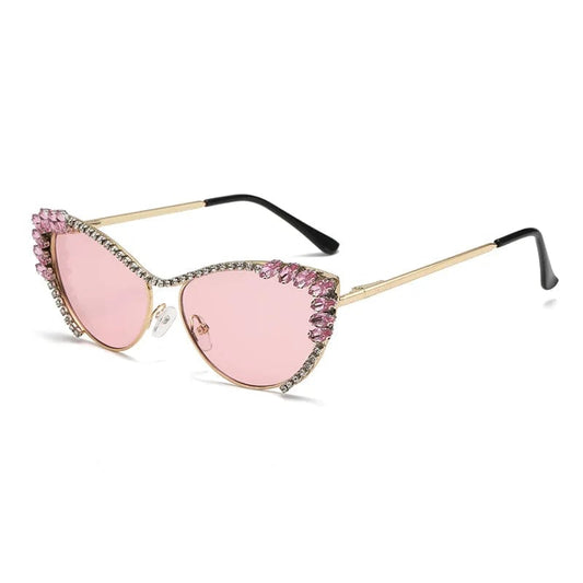 Popular Y2K Vintage Diamond Cat Eye Sunglasses Women For Female Metal Sun Glasses Punk Luxury Brand Designer Pink Crystal Shades - SHOWLU FASHION STORE