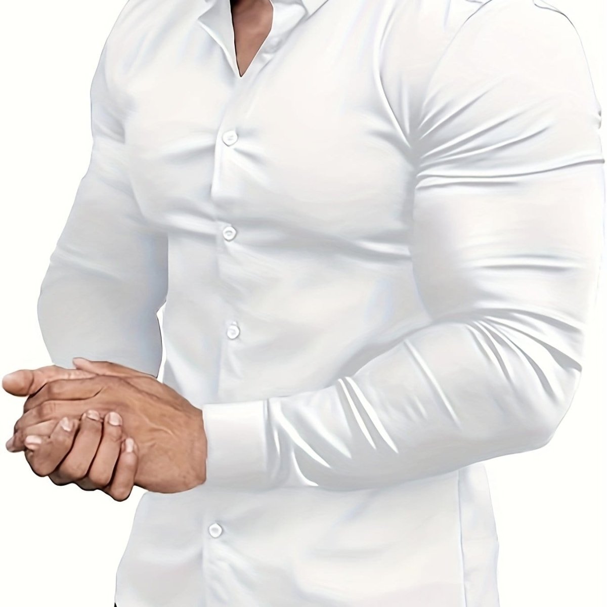 Premium Mens Solid Muscle - Fit Dress Shirt - Comfortable Stretch, Slim Fit, Long Sleeve, Button Down Lapel - Versatile Style for Business & Formal Occasions - SHOWLU FASHION STORE