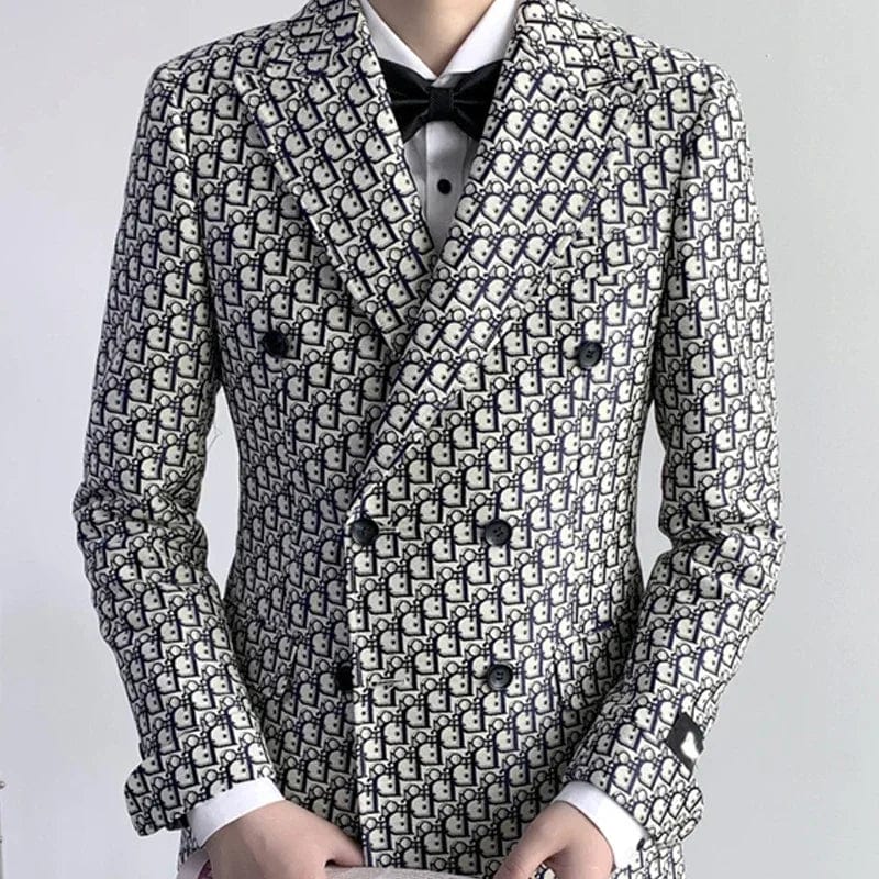 Printed Letter Men Suits Slim Fit Double Breasted Groom Tuxedos For Wedding 2 Pcs Male Fashion Costume Jacket With Pants 2024 - SHOWLU FASHION STORE
