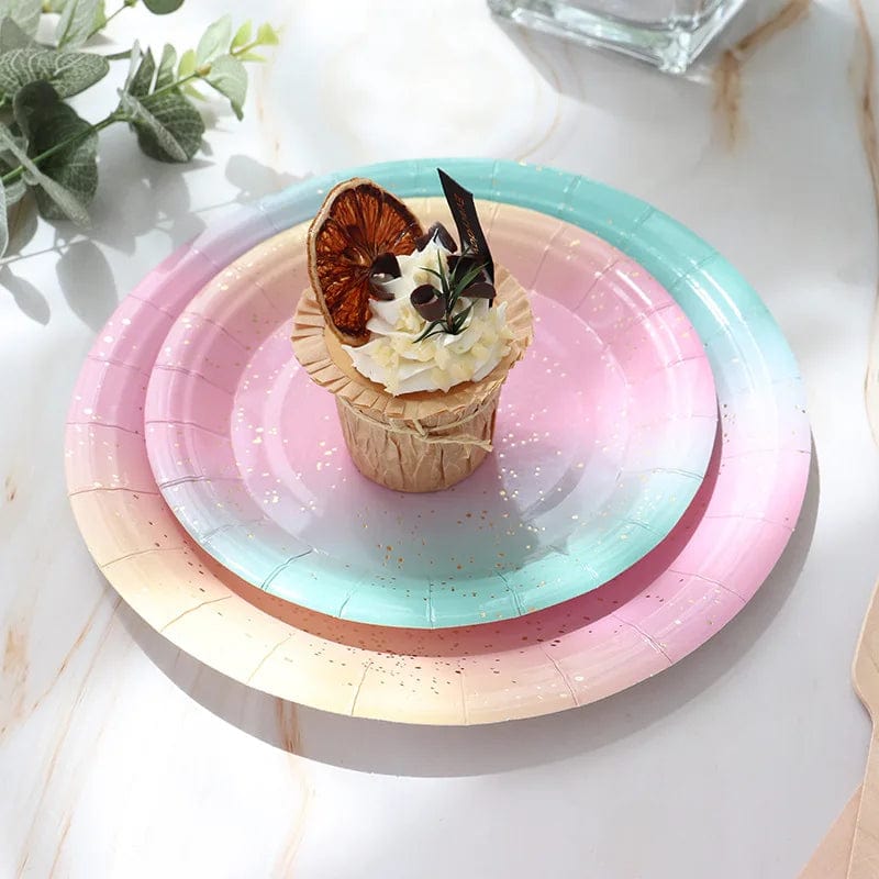 Rainbow Tableware Set for Birthday Party Decorations Rainbow Tableware Paper Plates Cups Napkins Tablecloth Dinner Disposable - SHOWLU FASHION STORE