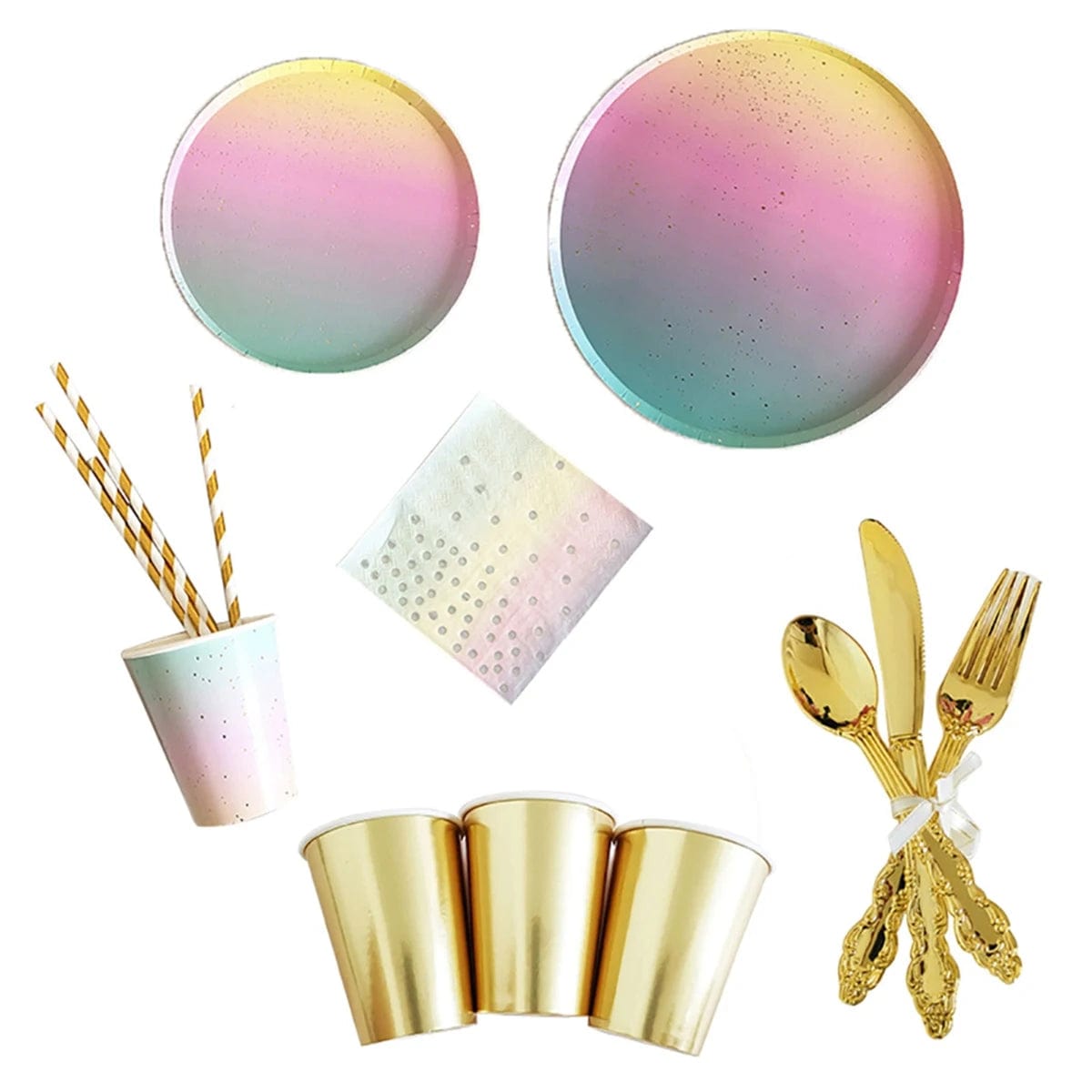Rainbow Tableware Set for Birthday Party Decorations Rainbow Tableware Paper Plates Cups Napkins Tablecloth Dinner Disposable - SHOWLU FASHION STORE
