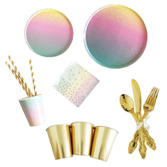 Rainbow Tableware Set for Birthday Party Decorations Rainbow Tableware Paper Plates Cups Napkins Tablecloth Dinner Disposable - SHOWLU FASHION STORE