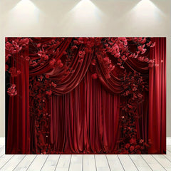 Red curtain background with floral design, party, wedding, photography, home decor, versatile for all occasions and seasons - SHOWLU FASHION STORE