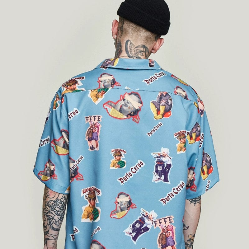 Retro 80s Lapel Printed Shirt - SHOWLU FASHION STORE