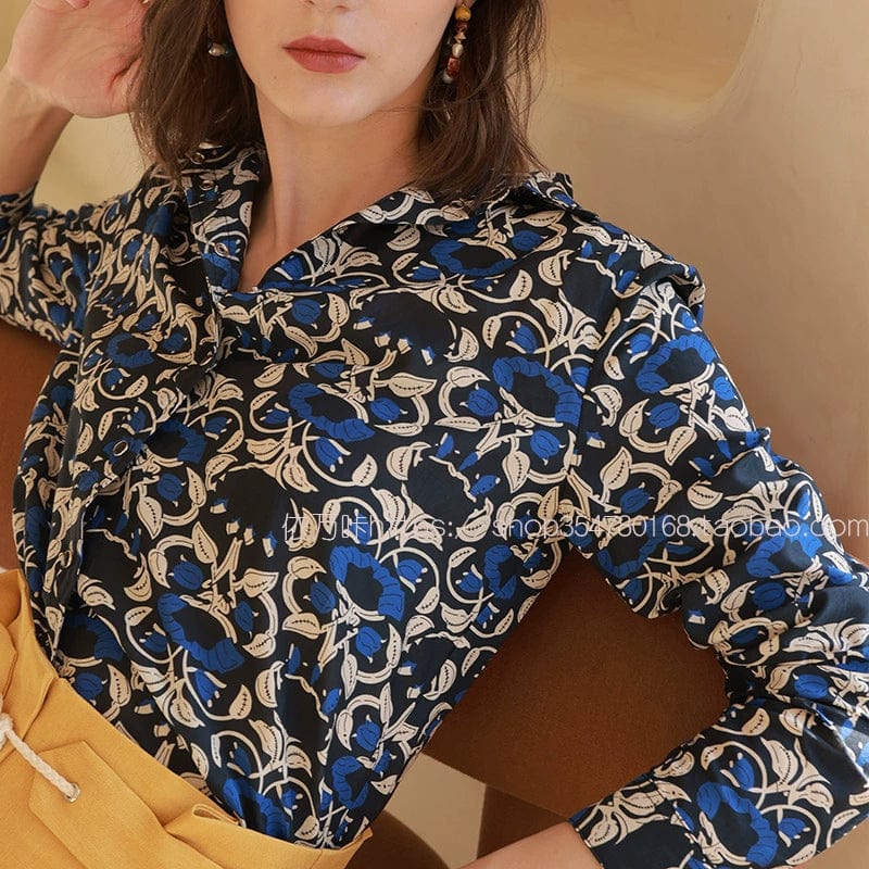 Retro Minority Silk Cotton 22 - Year Shirt with Floral Print - SHOWLU FASHION STORE