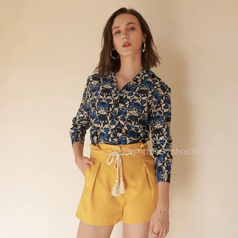 Retro Minority Silk Cotton 22 - Year Shirt with Floral Print - SHOWLU FASHION STORE