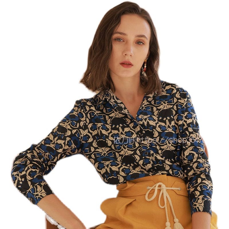Retro Minority Silk Cotton 22 - Year Shirt with Floral Print - SHOWLU FASHION STORE