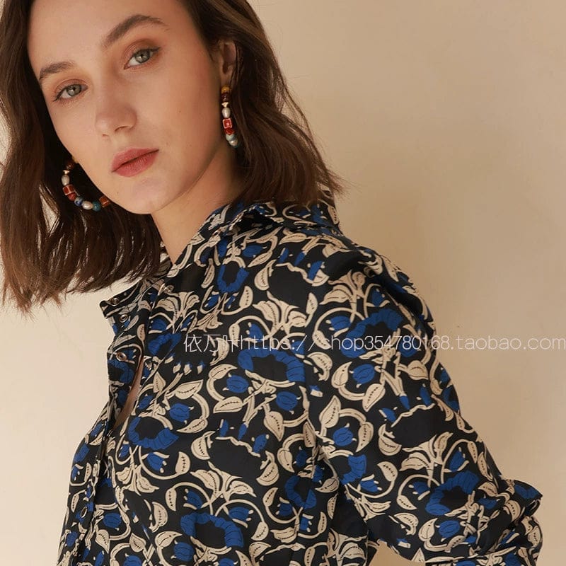 Retro Minority Silk Cotton 22 - Year Shirt with Floral Print - SHOWLU FASHION STORE