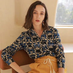 Retro Minority Silk Cotton 22 - Year Shirt with Floral Print - SHOWLU FASHION STORE